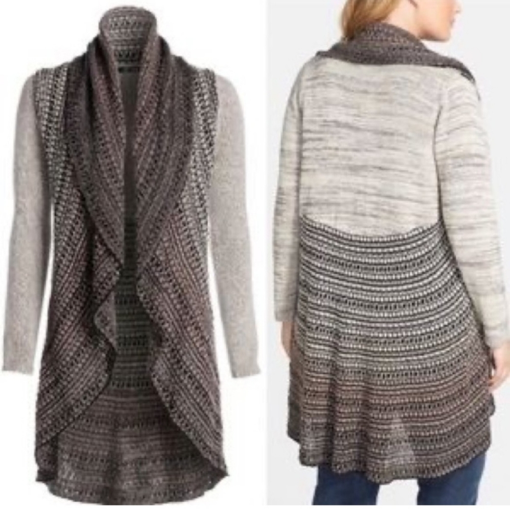 NIC + ZOE Shawl Collar Open Front Crochet Duster Women Size Large